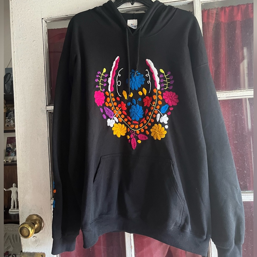 Mexican embroidered black hoodie